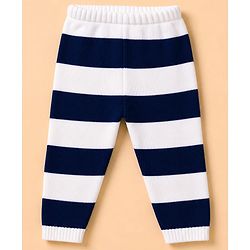 Babyhug Knit Full Sleeves Striped Sweater Set With Tiger Patch - Navy Blue
