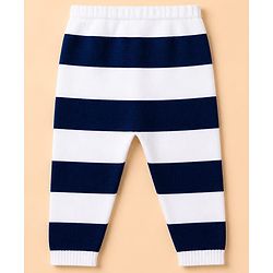 Babyhug Knit Full Sleeves Striped Sweater Set With Tiger Patch - Navy Blue