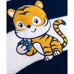 Babyhug Knit Full Sleeves Striped Sweater Set With Tiger Patch - Navy Blue