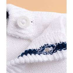 Babyhug Knit Full Sleeves Striped Sweater Set With Tiger Patch - Navy Blue