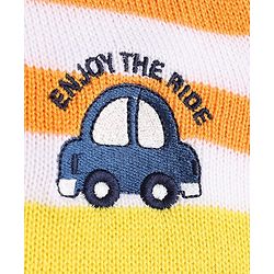 Babyhug Knit Full Sleeves Striped Sweater Set with Vehicle Embroidery - Navy Blue