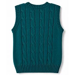 Babyhug Knit Sleeveless Solid Colour Pullover with Cable Knit Design - Dark Green