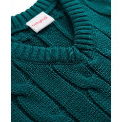 Babyhug Knit Sleeveless Solid Colour Pullover with Cable Knit Design - Dark Green