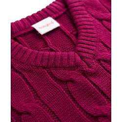 Babyhug Knit Sleeveless Solid Colour Pullover with Cable Knit Design-Maroon
