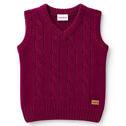 Babyhug Knit Sleeveless Solid Colour Pullover with Cable Knit Design-Maroon