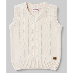 Babyhug Knit Sleeveless Pullover With Cable Knit Design - White
