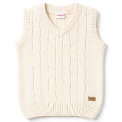 Babyhug Knit Sleeveless Pullover With Cable Knit Design - White