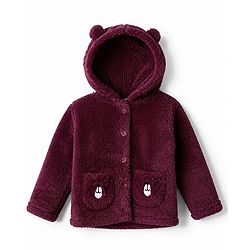Babyhug Fur Knit Hoodies with Full Sleeves & Applique - Maroon
