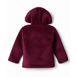 Babyhug Fur Knit Hoodies with Full Sleeves & Applique - Maroon