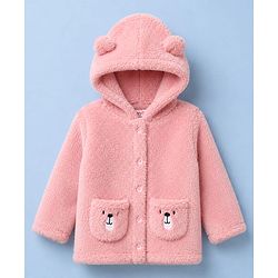 Babyhug Knit Hoodies with Full Sleeves and Bear Embroidery in Grey for 6-9 Months