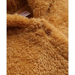 Babyhug Fur Knit Hoodie with Full Sleeves and Bear Print - Mustard