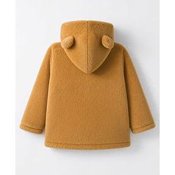 Babyhug Fur Knit Hoodie with Full Sleeves and Bear Print - Mustard
