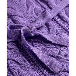 Babyhug Woollen Knit Full Sleeves Solid Colour Sweater Dress & Belt with Cable Knit Design - Lavender