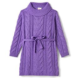 Babyhug Woollen Knit Full Sleeves Solid Colour Sweater Dress & Belt with Cable Knit Design - Lavender
