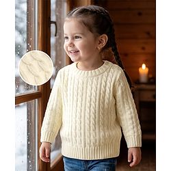 Babyhug Knit Full Sleeves Solid Colour Pullover with Cable Knit Design - White