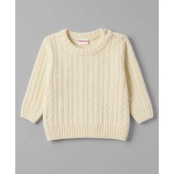 Babyhug Knit Full Sleeves Solid Colour Pullover with Cable Knit Design - White
