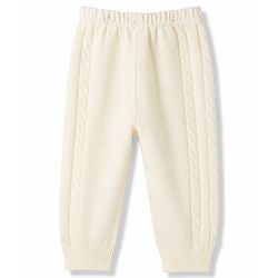 Babyhug Knit Full Sleeves Polo Collar Neck Solid Colour Cable Knit Designed Sweater Set - White