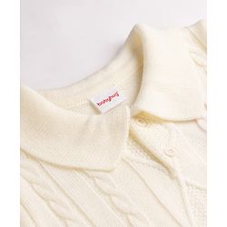 Babyhug Knit Full Sleeves Polo Collar Neck Solid Colour Cable Knit Designed Sweater Set - White