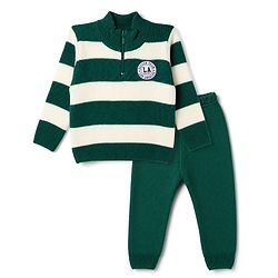 Babyhug Knit Full Sleeves Striped Sweater Set - Green