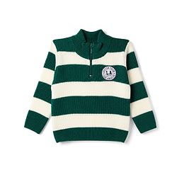 Babyhug Knit Full Sleeves Striped Sweater Set - Green