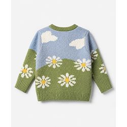 Babyhug Knit Pullover and Pant Full Sleeves Full Length with Daisy Design in Green for 3-6 Months