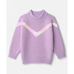Babyhug Knit Extra Soft Hairy Eyelash Yarn Full Sleeves Pullover with Sequin Work - Lavender
