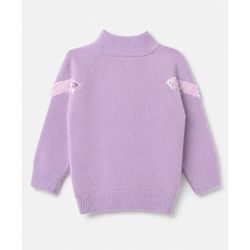 Babyhug Knit Extra Soft Hairy Eyelash Yarn Full Sleeves Pullover with Sequin Work - Lavender