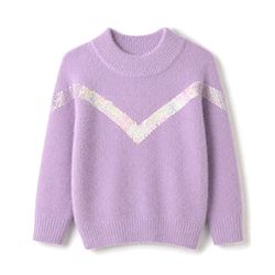 Babyhug Knit Extra Soft Hairy Eyelash Yarn Full Sleeves Pullover with Sequin Work - Lavender