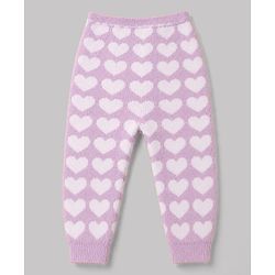 Babyhug Knit Extra Soft Hairy Eyelash Yarn Full Sleeves Sweater Set With Hearts Design - Mauve