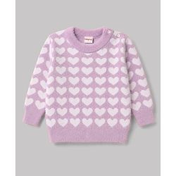 Babyhug Knit Extra Soft Hairy Eyelash Yarn Full Sleeves Sweater Set With Hearts Design - Mauve