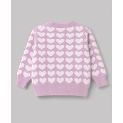 Babyhug Knit Extra Soft Hairy Eyelash Yarn Full Sleeves Sweater Set With Hearts Design - Mauve
