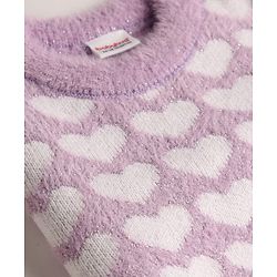 Babyhug Knit Extra Soft Hairy Eyelash Yarn Full Sleeves Sweater Set With Hearts Design - Mauve