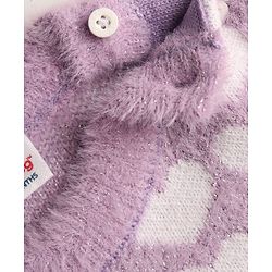 Babyhug Knit Extra Soft Hairy Eyelash Yarn Full Sleeves Sweater Set With Hearts Design - Mauve