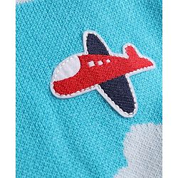 Babyhug Knit Full Sleeves Pullover with Cloud Designed & Airplane Patch - Light Blue