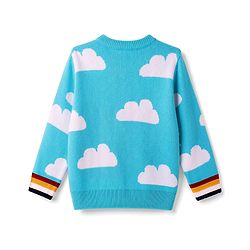 Babyhug Knit Full Sleeves Pullover with Cloud Designed & Airplane Patch - Light Blue
