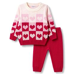 Babyhug Knit Full Sleeves Heart Designed Sweater Set - Pink