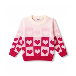 Babyhug Knit Full Sleeves Heart Designed Sweater Set - Pink