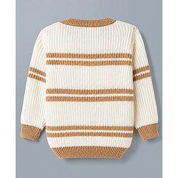 Babyhug Knit Full Sleeves Striped & Bear Designed Sweater Set - White