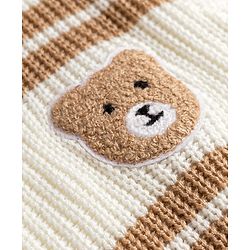 Babyhug Knit Full Sleeves Striped & Bear Designed Sweater Set - White