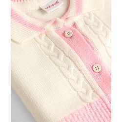 Babyhug Knit Full Sleeves Polo Collar Neck Colour Block Cable Knit Designed Sweater Set - Pink