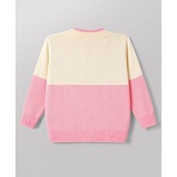 Babyhug Knit Full Sleeves Polo Collar Neck Colour Block Cable Knit Designed Sweater Set - Pink