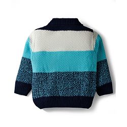 Babyhug Knit Full Sleeves Polo Collar Sweater Set with Stripes - Navy