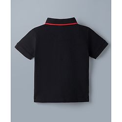 Babyhug Disney Cotton Knit Half Sleeves Pique Polo T-Shirt with Mickey Mouse Print - Black