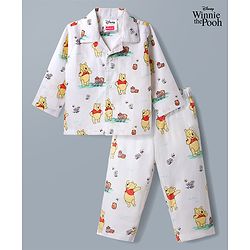 Babyhug Disney Poplin Woven Full Sleeves Co-Ords Shirt & Pyjama Night Suit with Winnie the Pooh - White