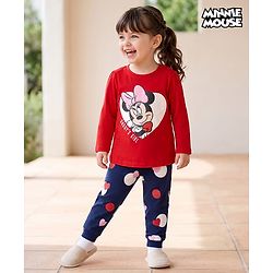 Babyhug Disney Single Jersey Knit Full Sleeves Pyjama Night Suit with Minnie Mouse Graphics - Multicolour