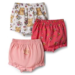 Babyhug 100% Cotton Single Jersey Knit Bear & Floral Printed Blomers Pack of 3 - Pink Red & White