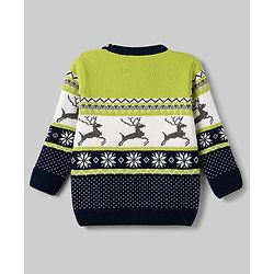 Babyhug Knitted Full Sleeves Reindeer Designed Sweater Set - Navy Blue