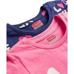 Babyhug 100% Cotton Knit Full Sleeves Co-Ord T-Shirt & Pyjama Night Suit With Love Print Pack of 2 - Multicolor