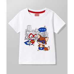 Babyhug 100% Cotton Knit Half Sleeves Animal Printed T-Shirt & Shorts Night Suit - White