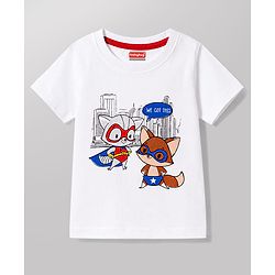 Babyhug 100% Cotton Knit Half Sleeves Animal Printed T-Shirt & Shorts Night Suit - White
